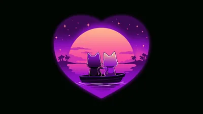 Two Cats Watching a Purple Sunset HD Wallpaper