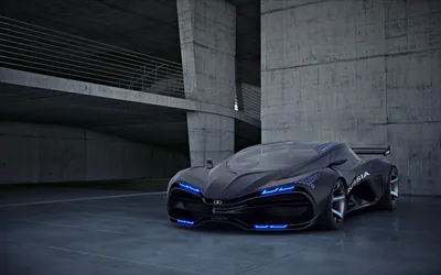 Concept Car with Blue Neon Trim in a Garage HD Wallpaper