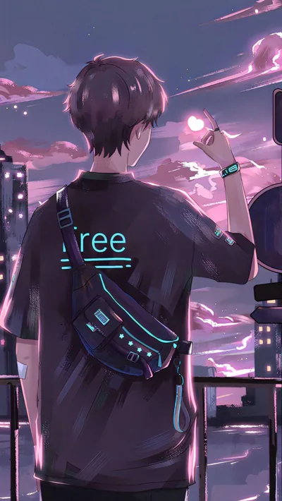 Anime Boy on a Rooftop at Dusk HD Phone Wallpaper