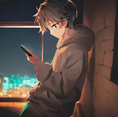 Anime Boy on His Phone by a Window HD Wallpaper