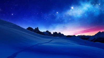 Starry Night Sky Over Snowy Mountains HD Wallpaper