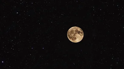 Small Golden Moon Among Stars HD Wallpaper
