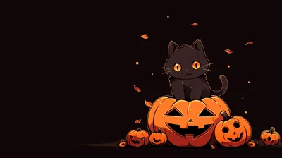 Cartoon Cat on a Jack-o-Lantern HD Wallpaper