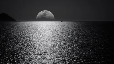 White And Black Moon With Black Skies And Body Of Water 4K HD Wallpapers