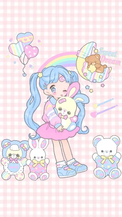 Twin Tailed Girl with Rabbit Doll HD Phone Wallpaper