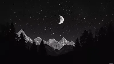 Crescent Moon Over Snowy Peaks HD Wallpaper