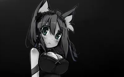 Cat-Ear Anime Girl in Monochrome HD Wallpaper