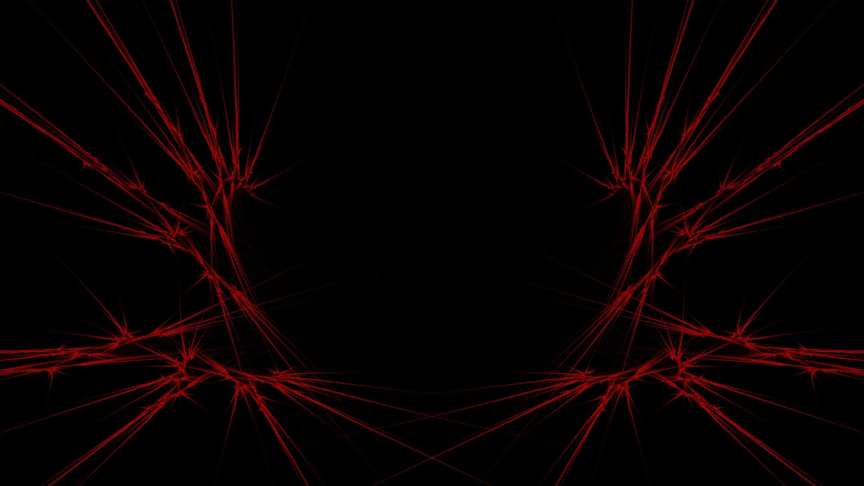 Sharp red filaments fan out symmetrically from both lower corners, leaving the top of the frame untouched.