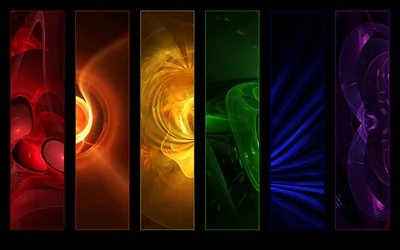 Six Neon Art Panels on Black HD Wallpaper