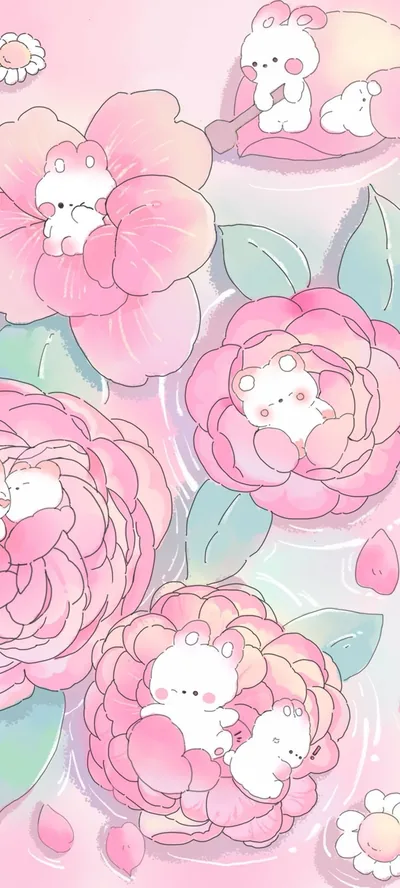 Bunnies Sleeping in Pink Roses HD Phone Wallpaper