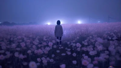 Alone girl in beautiful flower garden 4K wallpaper