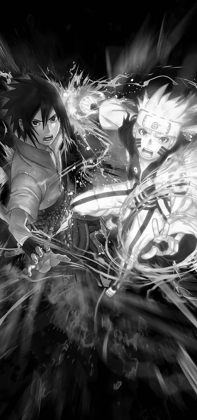 Rasengan and Chidori Clash in Monochrome HD Phone Wallpaper