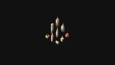 Isometric Pixel City on Black HD Wallpaper