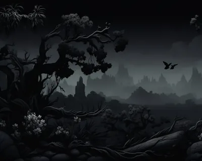 Dark Fantasy Forest with Castle Spires HD Wallpaper