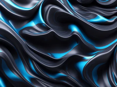 Black and Cyan Liquid Metal Waves HD Wallpaper