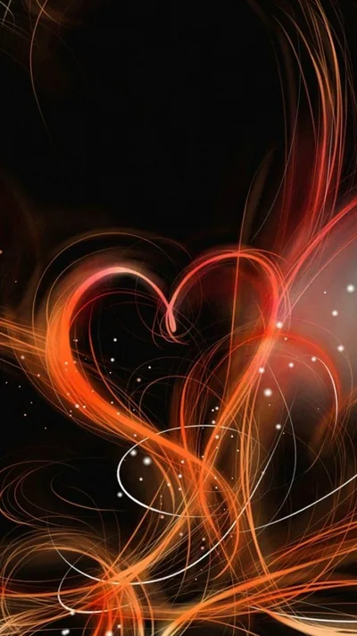 Glowing Heart of Orange Light Trails HD Phone Wallpaper