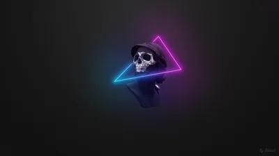 Skull in a Neon Triangle Outline HD Wallpaper