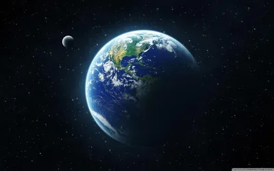 Sunlit Earth Beside a Tiny Moon HD Wallpaper