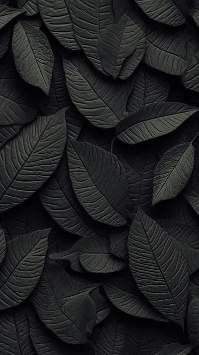 Layered Black Leaves in Relief HD Phone Wallpaper