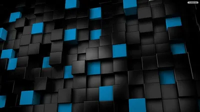 Black Cube Wall with Blue Tiles HD Wallpaper