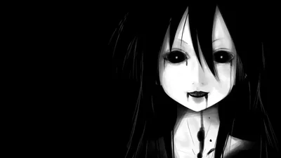 Creepy Anime Girl in Black and White HD Wallpaper