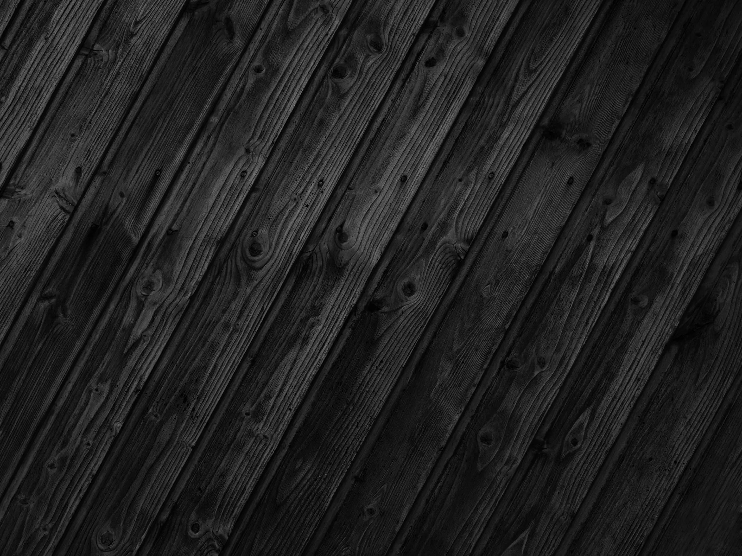 Charred-looking planks run diagonally from lower left to upper right, knots and grain still visible where light grazes the edge of each board.
