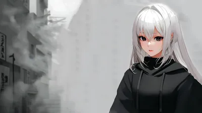 White-Haired Girl in a Black Hood HD Wallpaper