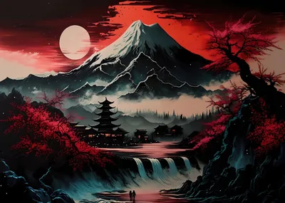 Fuji Under a Red Sky HD Wallpaper