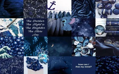 Dark Blue Theme Aesthetic Collage Laptop Wallpaper