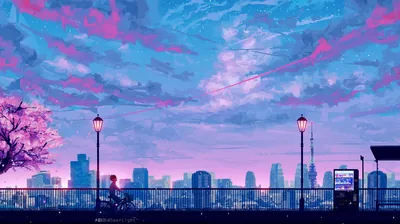 Lofi City Skyline at Dusk HD Wallpaper