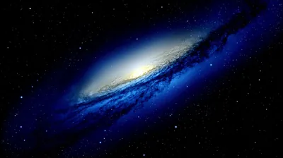 Tilted Blue Galaxy With a Golden Core HD Wallpaper