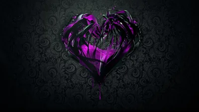 Purple Crystal Heart on Damask HD Wallpaper
