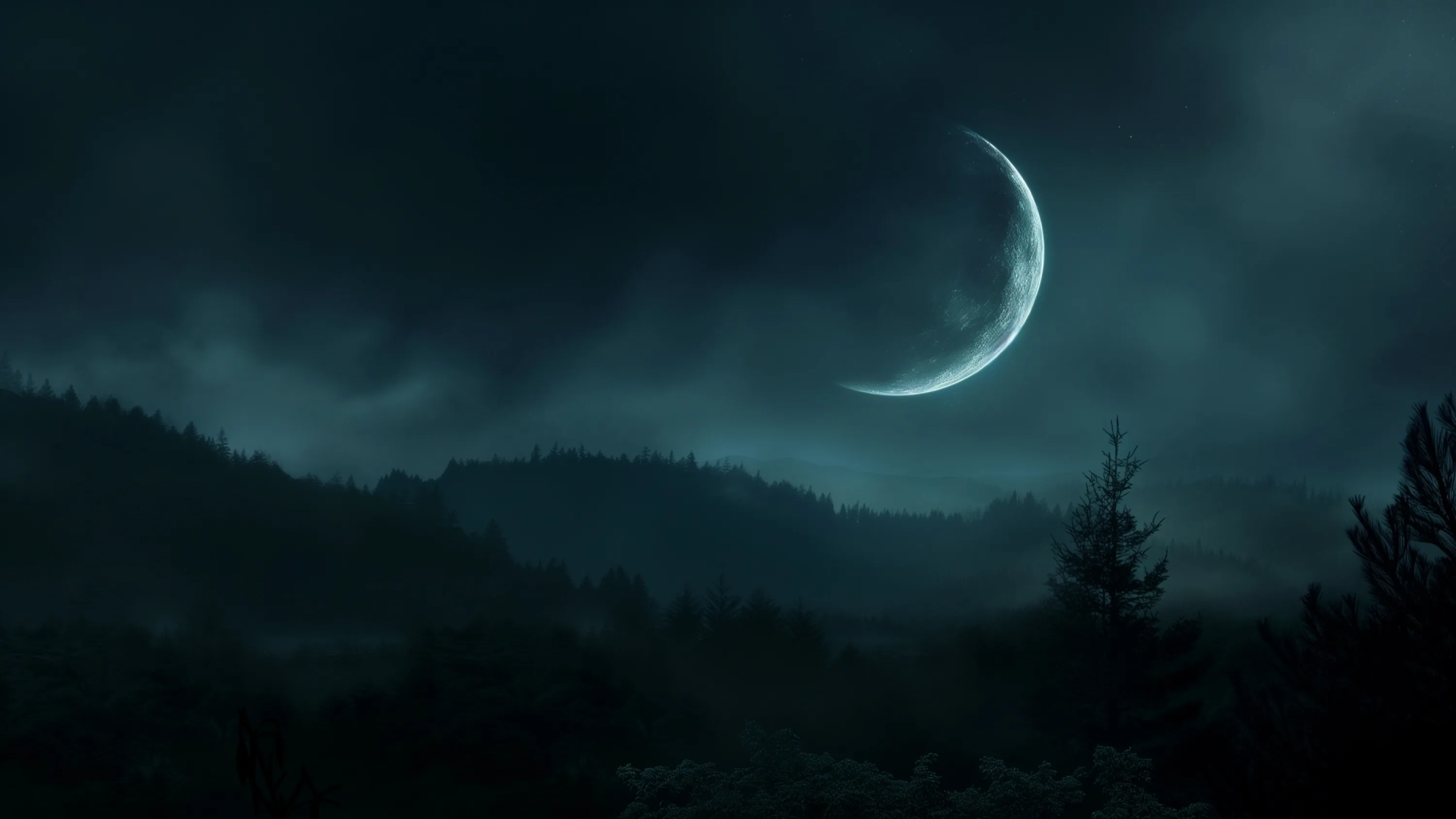 Resolution HD Moon Over Dark Mystic Forest 4K Wallpaper