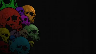 Rainbow Coloured Skulls on Black HD Wallpaper