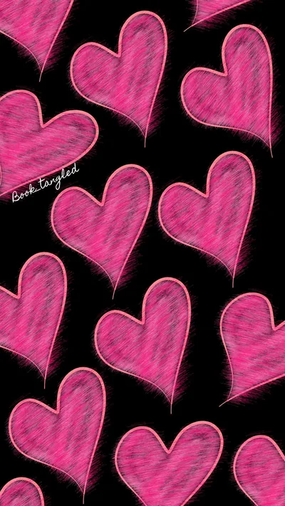 Pink Sketched Hearts on Black HD Phone Wallpaper