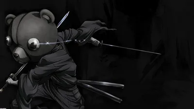 Bear-Masked Swordsman with Drawn Blades HD Wallpaper