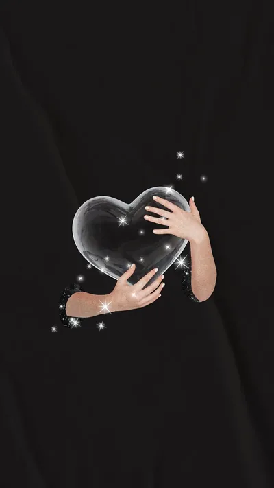 Arms Hugging a Clear Glass Heart HD Phone Wallpaper