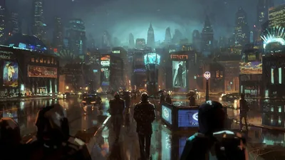 Crowd Walking Toward the Skyline HD Wallpaper
