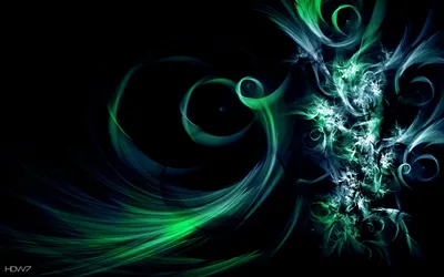 Green Fractal Swirls on Black HD Wallpaper