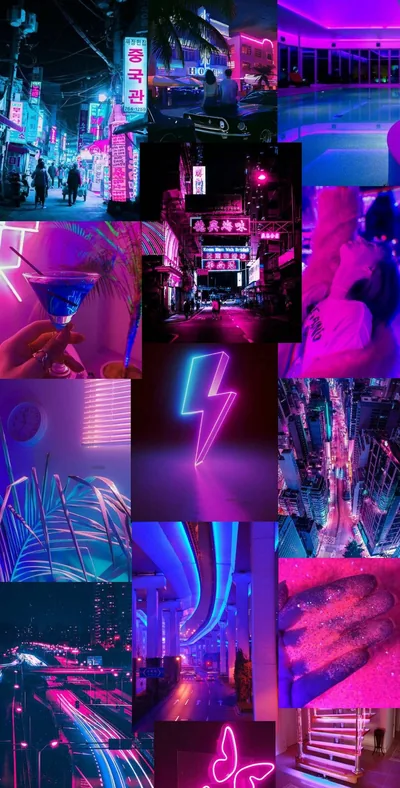 Violet Neon Photo Collage HD Phone Wallpaper