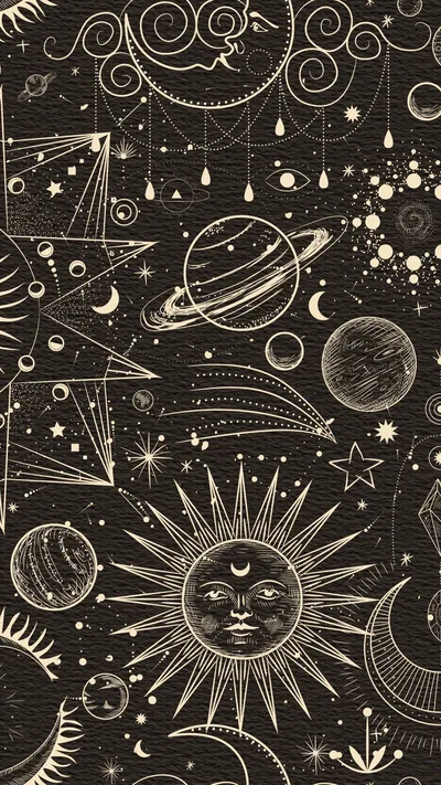 Vintage Celestial Chart with Sun Face HD Phone Wallpaper