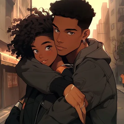 Anime Couple Hugging on a City Street HD Wallpaper