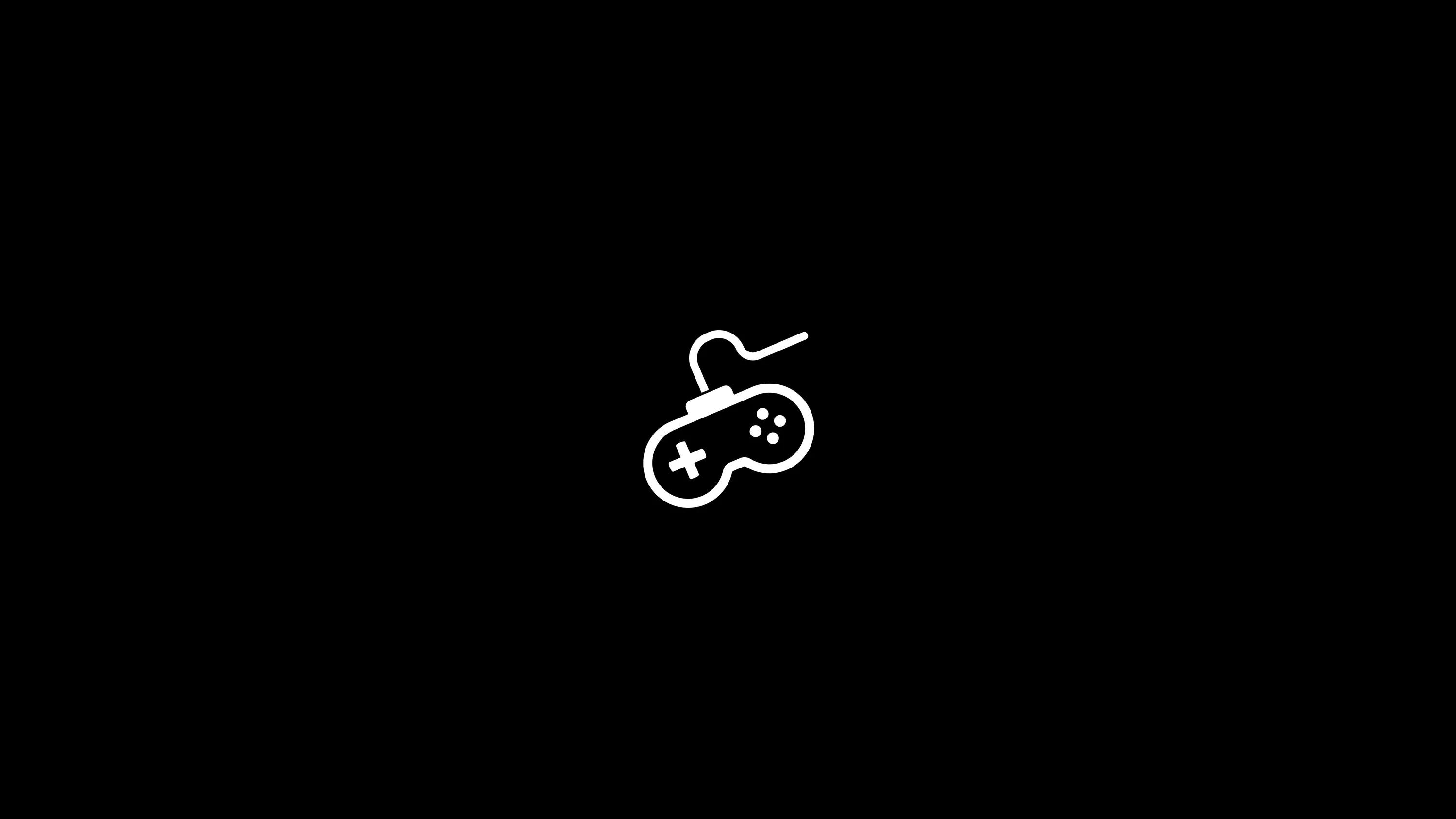 A simple white outline of a gamepad sits alone near the middle of a flat black frame, the rest left clear for icons.