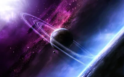 Violet Rings Around a Shadowed Planet HD Wallpaper