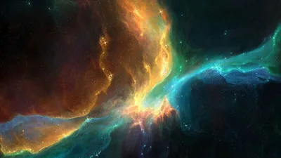 Gold and Teal Nebula Painting HD Wallpaper