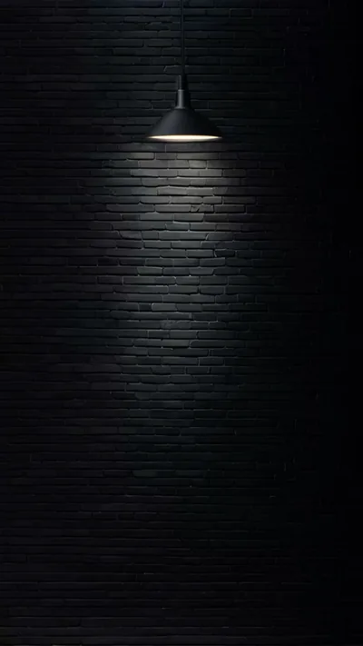 Hanging Lamp Over a Black Brick Wall HD Phone Wallpaper