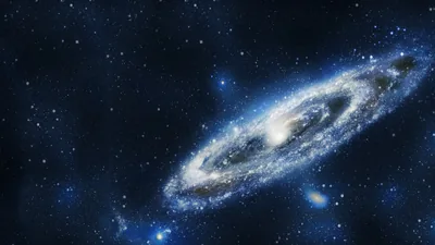 Tilted Spiral Galaxy in Dense Starfield HD Wallpaper