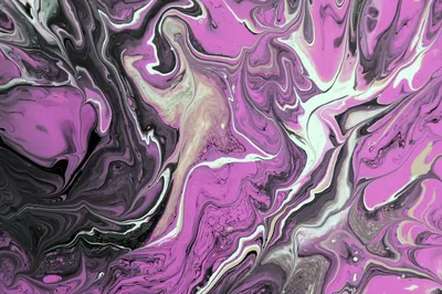 Magenta and Black Marbled Paint Swirls HD Wallpaper