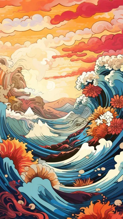 Colorful Ocean Waves at Sunset HD Phone Wallpaper