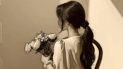 Vintage Girl With Flowers Back Angle Aesthetic